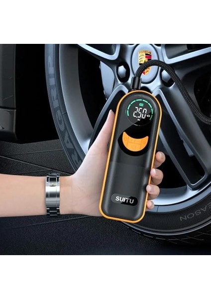 Taşınabilir Kablosuz Şarjlı Ince Araba Hava Kompresörü LED Işıklı Oto Araç Lastik Top Şişirme Pompası