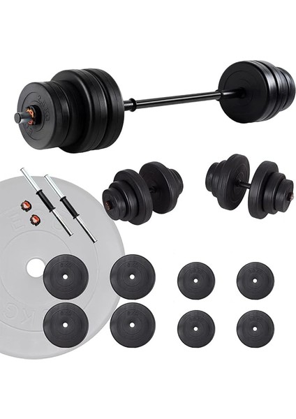 Dayanıklı 35 kg Halter Seti ve Dambıl Seti Ağırlık Fitness Seti 17 Parça Siyah Renk