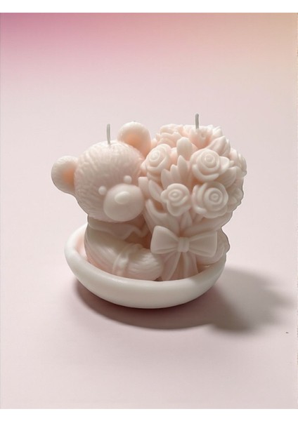 10 Adet Çiçek Buketi Tutan Ayıcık Bebek Pudrası Kokulu Mum fiyatları