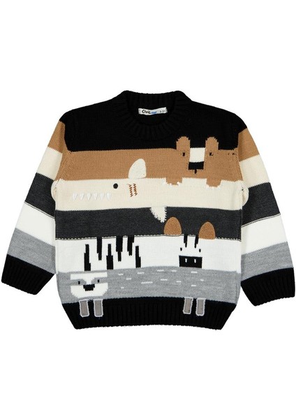 Sevimli Hayvanlar Desenli 2-5 Yaş Kazak - Gri 2-3 Yaş