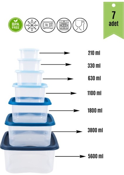 7 7'li Rainbow Erzak ve Yiyecek Saklama Kabı Seti Kare Deepfreeze ve Mikrodalga Kullanımına Uygun 5 fiyatları