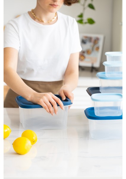 7 7'li Rainbow Erzak ve Yiyecek Saklama Kabı Seti Kare Deepfreeze ve Mikrodalga Kullanımına Uygun 5 modelleri