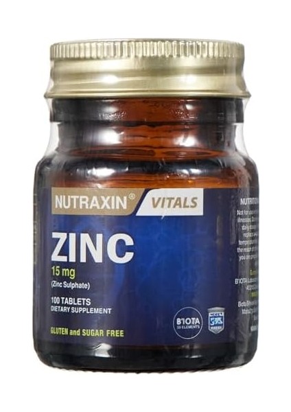 Nutraxin Vitals Zinc 15 Mg 100 Tablet Takviye Edici Gıda