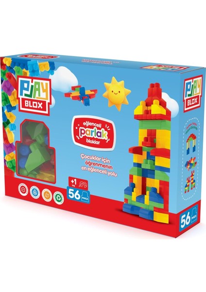 Parlak Yapı Blokları Seti, 56 Parça Canlı Renkli Bloklar, Yaratıcı Inşa Oyuncakları, +1 Yaş Erkek ve Kız Çocukları Için