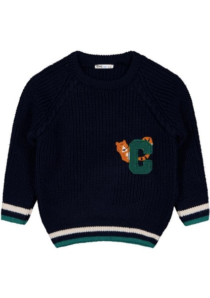 Kaplan C Nakışlı 2-5 Yaş Kazak - Lacivert 4-5 Yaş