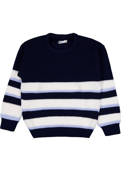 Çizgili Gömlekli 6-9 Yaş Kazak - Lacivert 9-10 Yaş