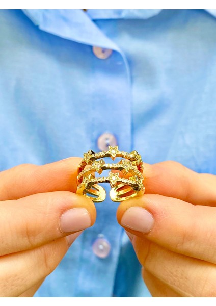 Zirkon Taşlı Altın Renk Yıldız Model Ayarlanabilir Yüzük fiyatları