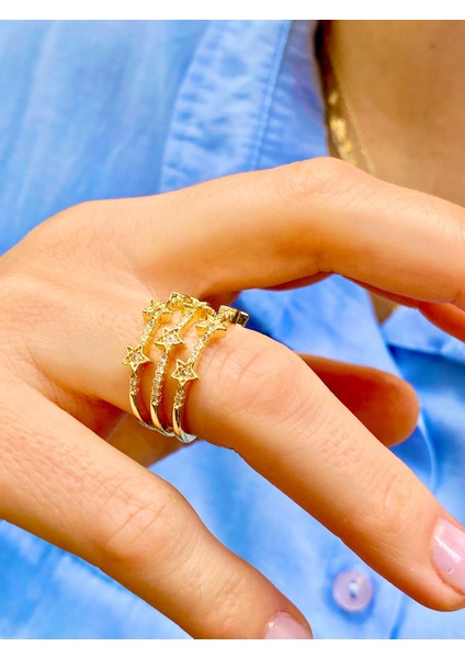 Zirkon Taşlı Altın Renk Yıldız Model Ayarlanabilir Yüzük modelleri