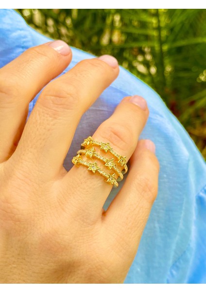 Zirkon Taşlı Altın Renk Yıldız Model Ayarlanabilir Yüzük fırsatları