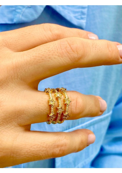 Zirkon Taşlı Altın Renk Yıldız Model Ayarlanabilir Yüzük indirimleri