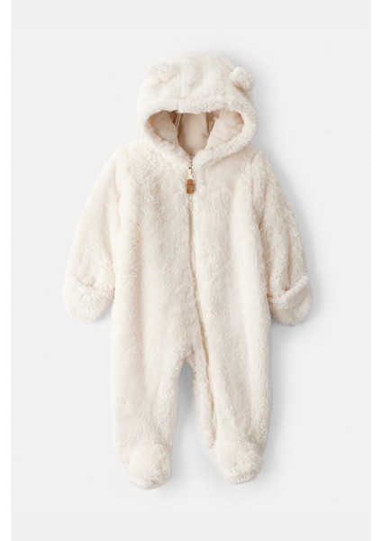 Bebek Bebek Ekru Kapüşonlu Tulum
