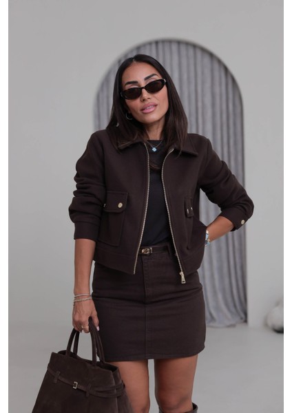 Zr Cepli Kısa Bomber Kahverengi Kaşe Ceket fiyatları