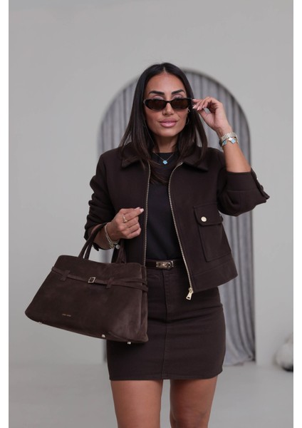 Zr Cepli Kısa Bomber Kahverengi Kaşe Ceket fırsatları