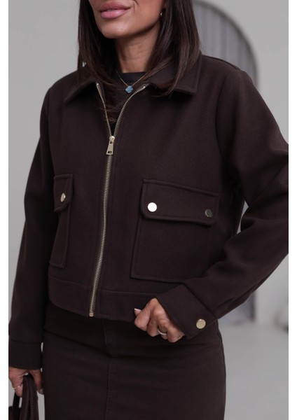 Zr Cepli Kısa Bomber Kahverengi Kaşe Ceket indirimleri