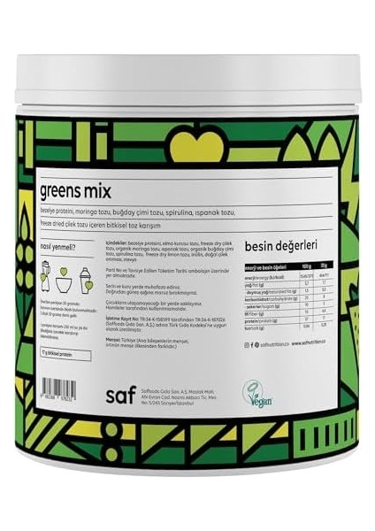 Saf Bitkisel Protein + Superfood Mix, Greens (360 Gr) fiyatları