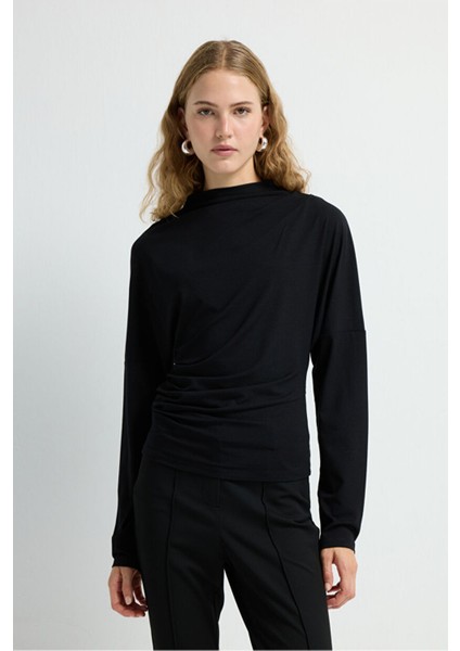 Uzun Kol Büzgülü Bluz Siyah 11545832000