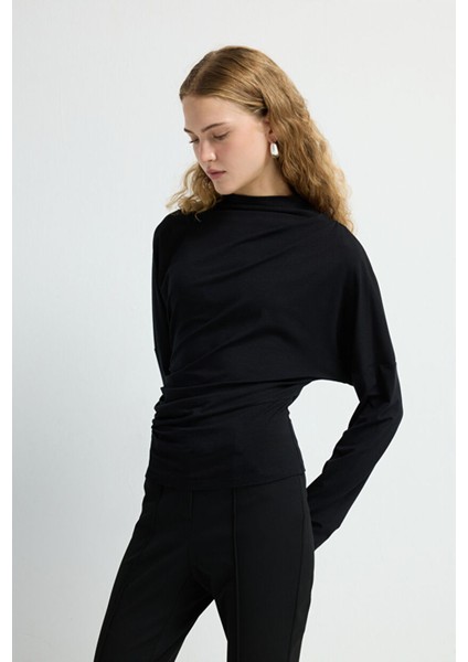 Uzun Kol Büzgülü Bluz Siyah 11545832000 fırsatları