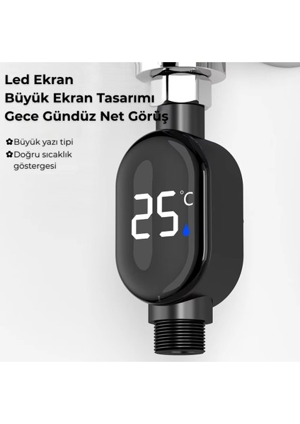 Caldo Led Ekran Siyah Banyo Duş Musluk Termometresi 3 Renk Sıcaklık Göstergesi fiyatları