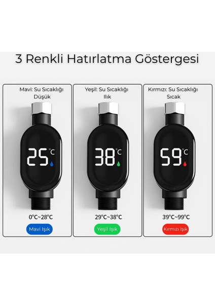 Caldo Led Ekran Siyah Banyo Duş Musluk Termometresi 3 Renk Sıcaklık Göstergesi modelleri