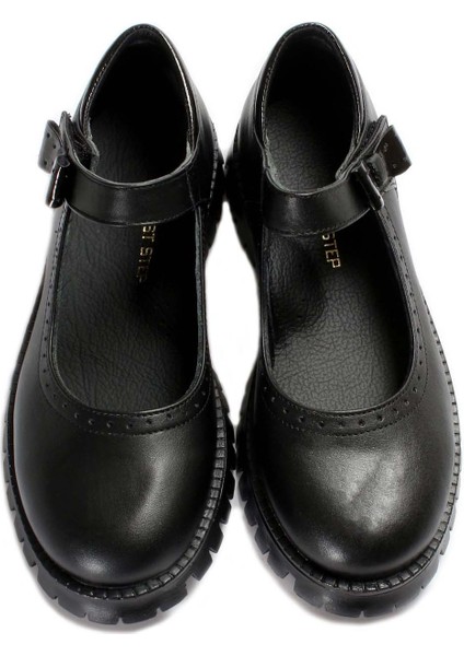 Kız Çocuk Hakiki Deri Bağcıksız Ortopedik Casual Günlük Çocuk Okul Ayakkabı Siyah 006xa912