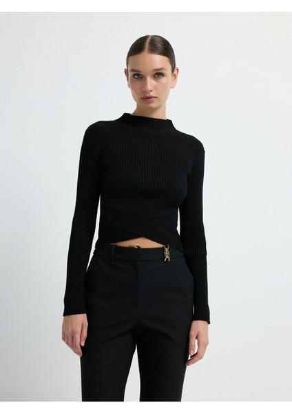 Beli Detaylı Triko Kazak Siyah 13945644000