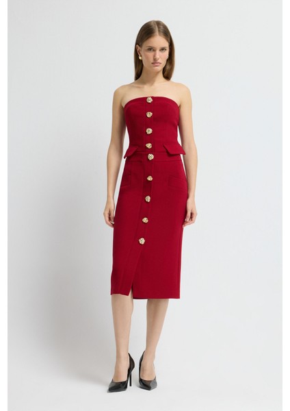 Gabardin Midi Etek Kirmizi 12745868000