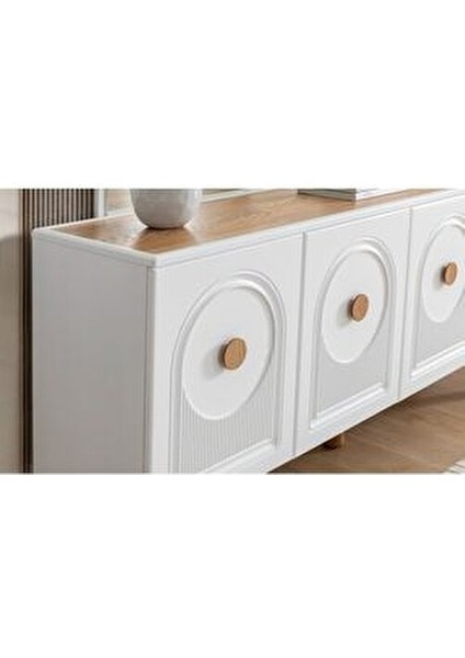 Lotus Modern Yemek Takımı Açılabilir Masa ve Beyaz Sandalyelerle 1 Adet Bench