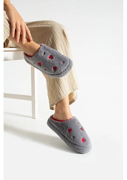 Love Kalp Desenli Peluş Içi Tüylü Kaydırmaz Taban Rahat Pofuduk Çeyiz Bohça Misafir Kadın Ev Terliği fiyatları