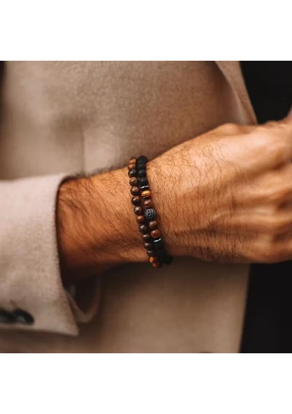 Kaplangözü ve Mat Oniks Doğaltaş Erkek Bileklik