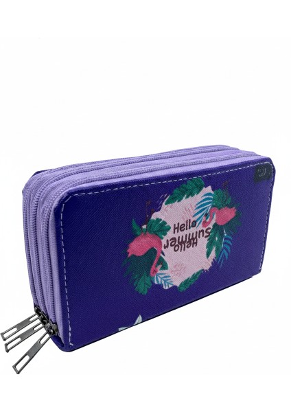 Üç Gözlü Lastikli Kalemlik Hello Summer Mor