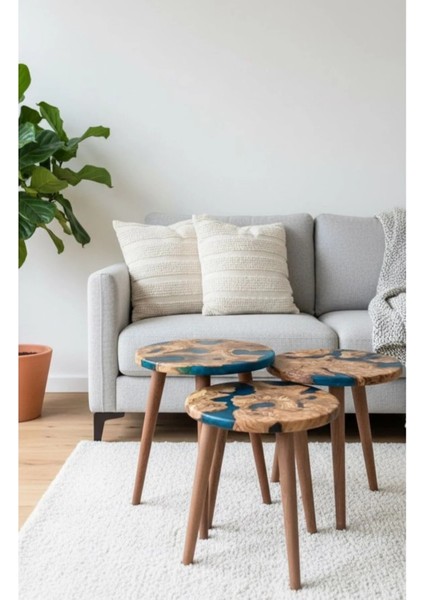 Ahşap & Epoksi 3’lü Zigon Sehpa Takımı