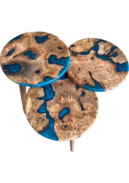 Ahşap & Epoksi 3’lü Zigon Sehpa Takımı modelleri