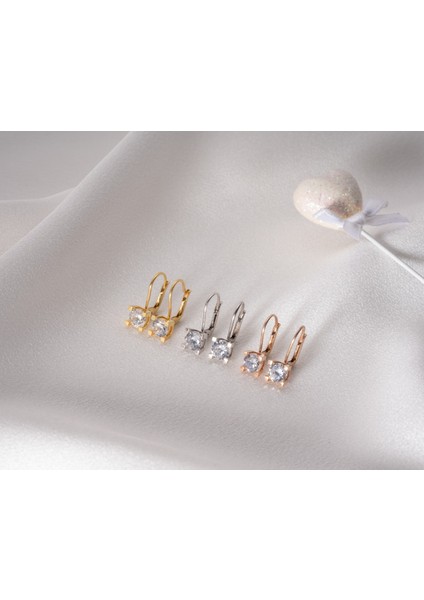 925 Ayar Papatya Silver Tektaş Küpe.rose.gold.rodaj