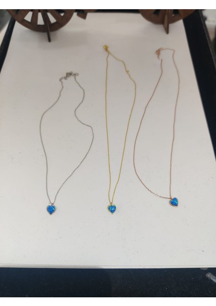 925 Ayar Papatya Silver Mavi Opal Taşlı Kalp Kolye.rose.gold.rodaj indirimleri