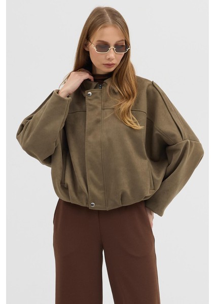 Oversıze Kadın Süet Ceket Trend Bomber Süet Ceket