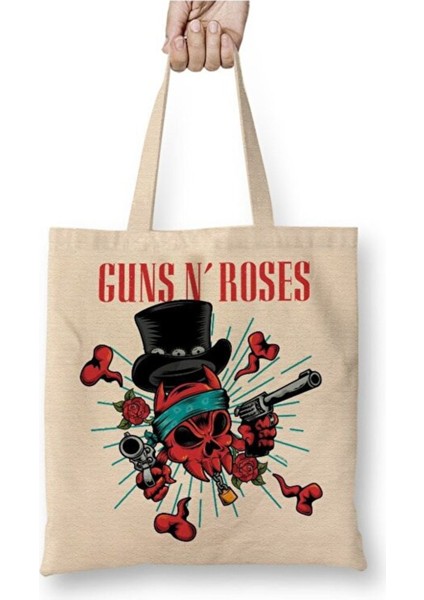 Guns N Roses Bez Çanta Uzun Saplı Alışveriş Çantası Plaj Çantası