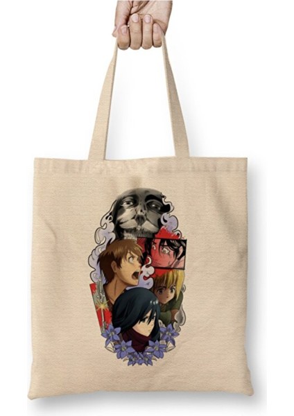 Attack On Titan Karakterler Bez Çanta Uzun Saplı Alışveriş Çantası Plaj Çantası