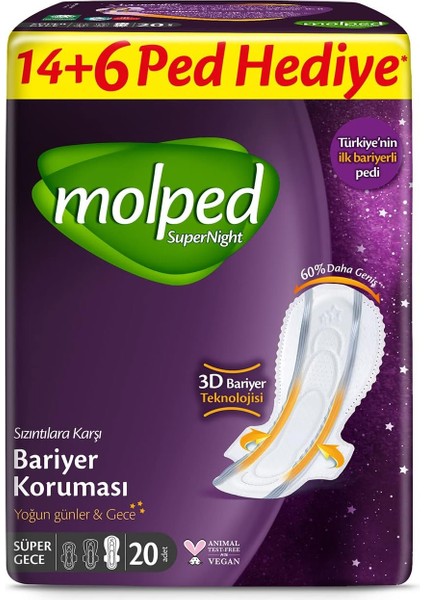 Molped Supernight Ultra Hijyenik Ped Super Gece Dev Ekonomik 20 Adet