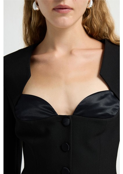 Kalp Yaka Blazer Ceket Siyah 11944617002 fiyatları
