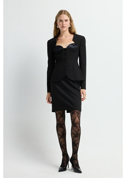 Kalp Yaka Blazer Ceket Siyah 11944617002 modelleri