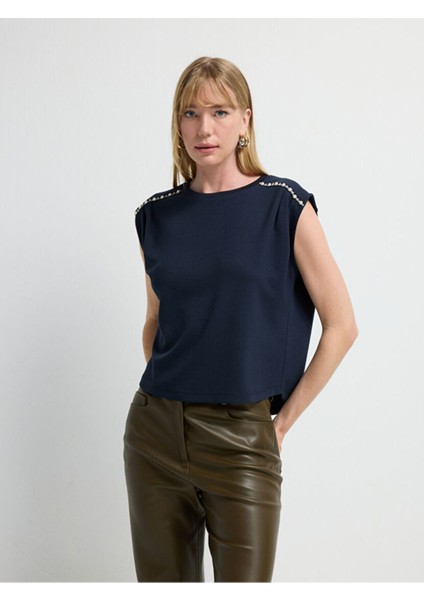 Omuzu Taşlı Bluz Lacivert 11545834000