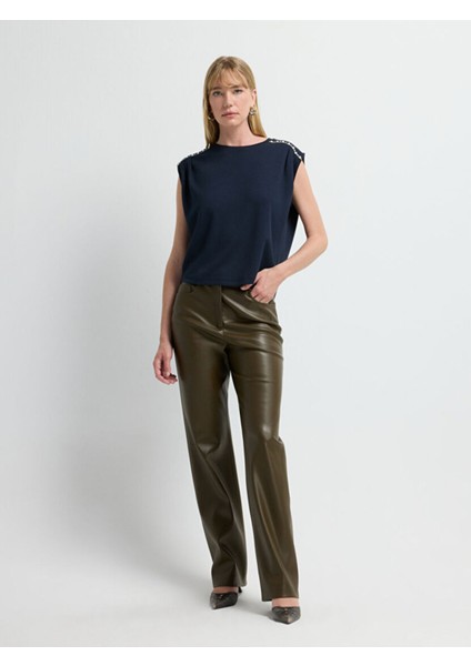 Omuzu Taşlı Bluz Lacivert 11545834000 fırsatları