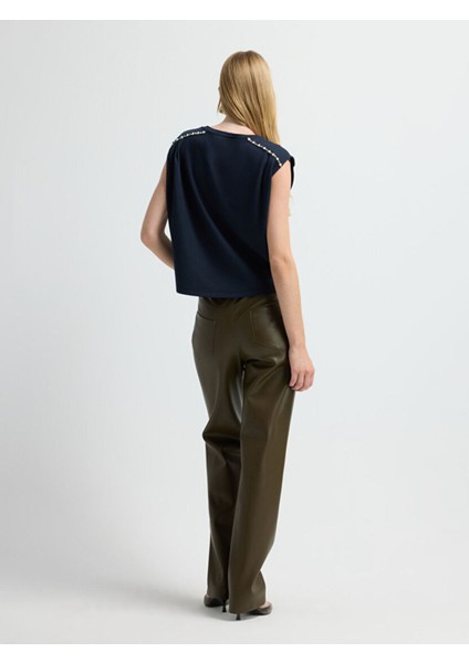 Omuzu Taşlı Bluz Lacivert 11545834000 indirimleri