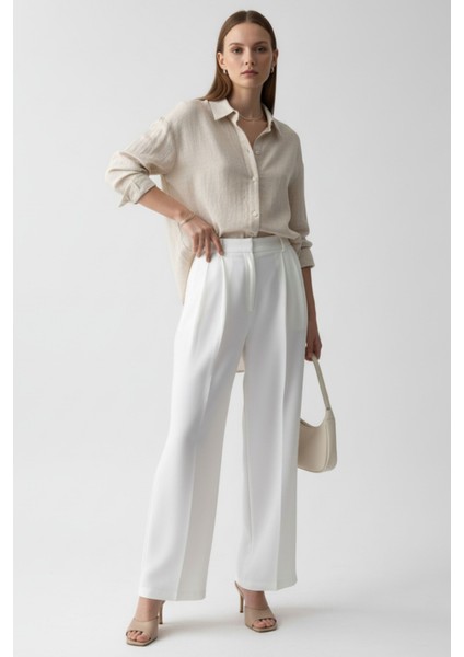 Kadın Bej Keten Klasik Regular Fit Gömlek Yaka Düğmeli Uzun Kollu Zarif Şık Gömlek – Kadın Gömlek indirimleri