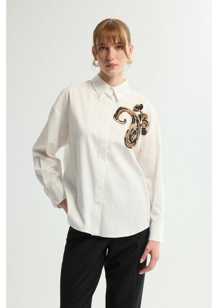 Nakışlı Gömlek Kemik 130L9280006