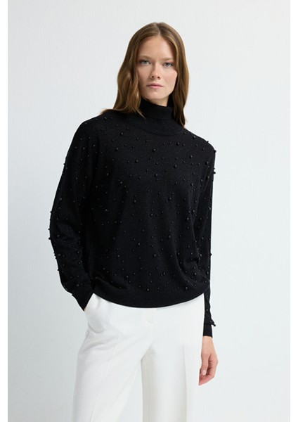 Incili Simli Triko Kazak Siyah 13944510001