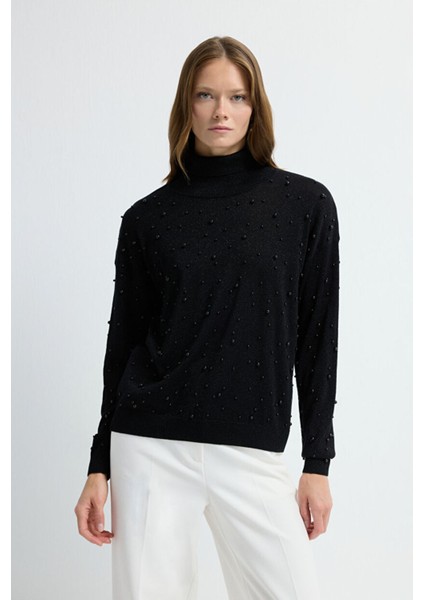 Incili Simli Triko Kazak Siyah 13944510001 fırsatları