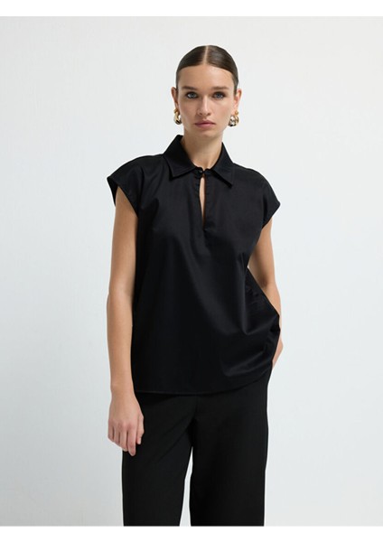 Yakalı Kolsuz Bluz Siyah 11545024003