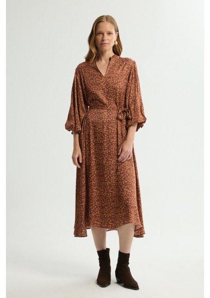 Desenli Saten Elbise Emp.khv 124L8448003