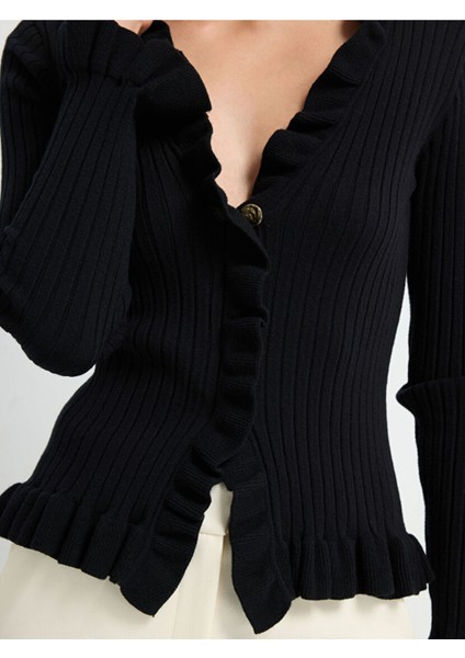 Volanlı Triko Hırka Siyah 13443026002 fiyatları